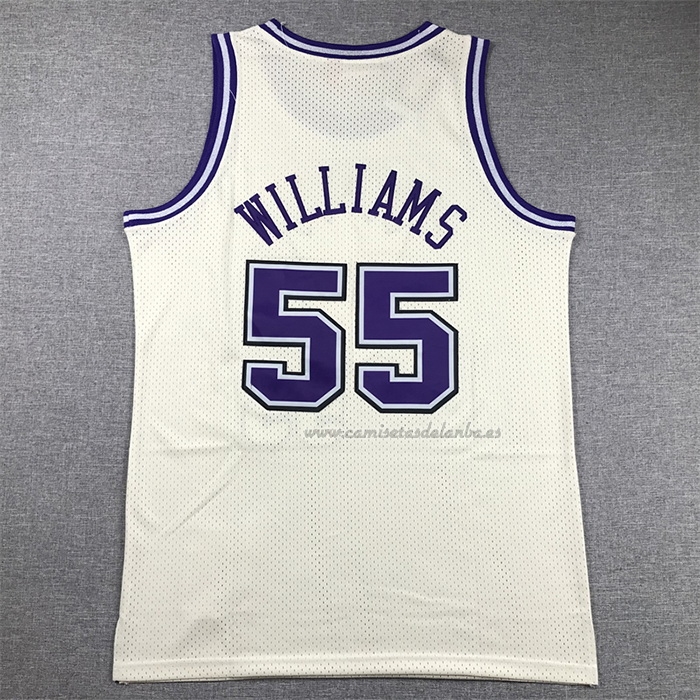 Camiseta Sacramento Kings Jason Williams NO 55 Mitchell & Ness Chainstitch Crema